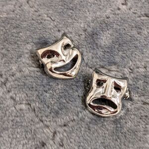 Vintage 70's Rhodium Plated Comedy and Tragedy Small Scatter Pins